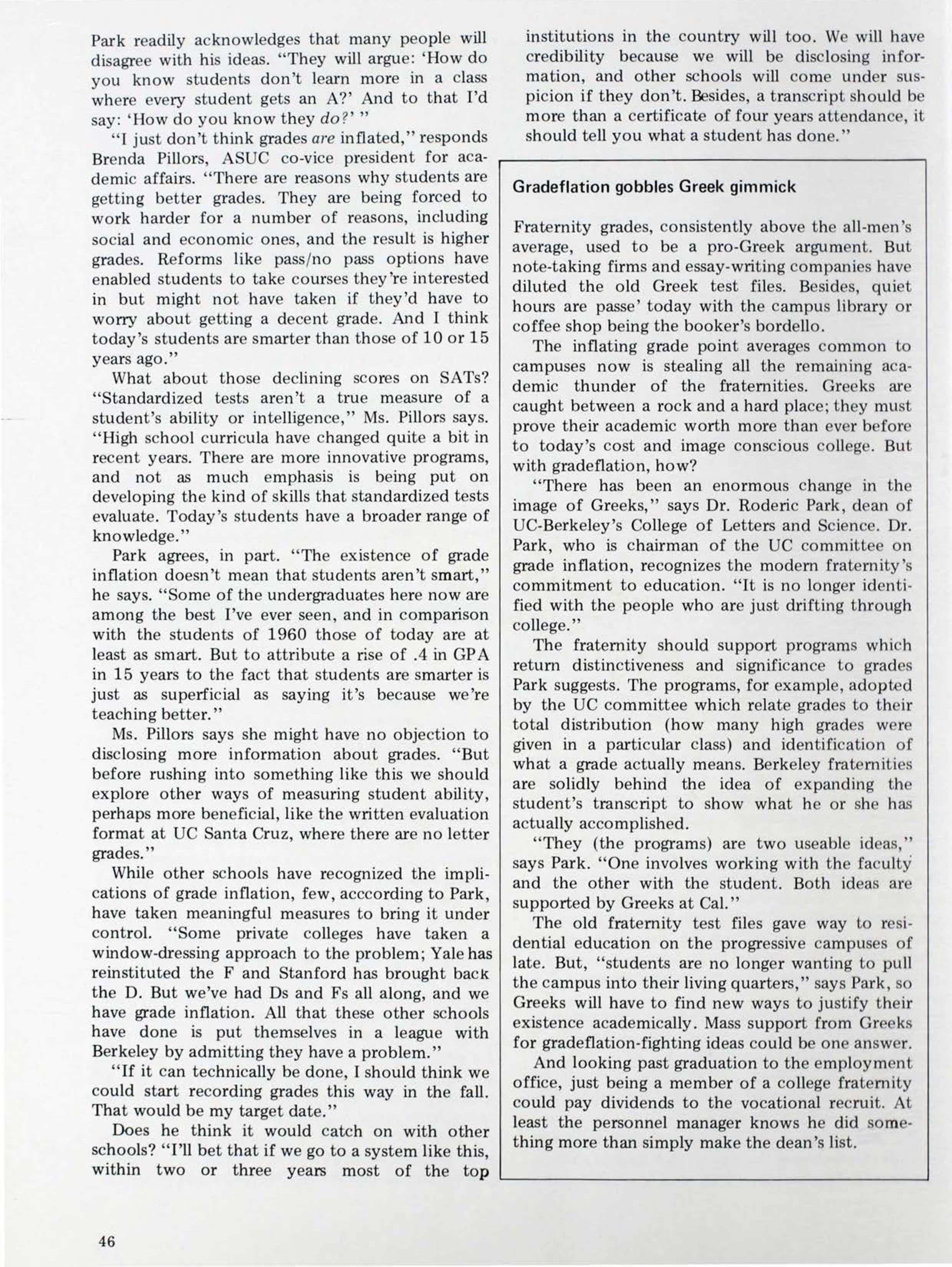 Gradeflation Gobbles Greek Gimmick